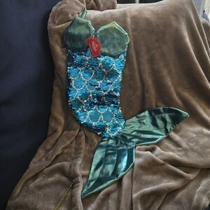 Teal/Blue/Green Sequin Mermaid Tail Holiday Stocking